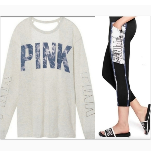 Pink Victoria's Secret Blue Marble Leggings Outfit